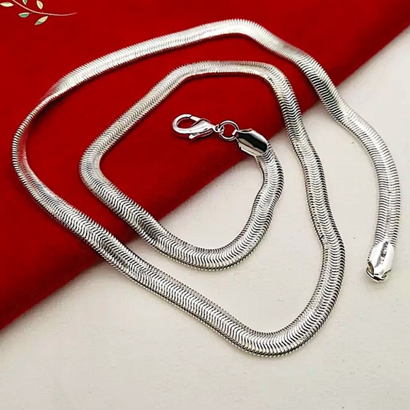 Sterling Silver Flat Snake Chain Necklace Matching Bracelet Set - Picture 3 of 10